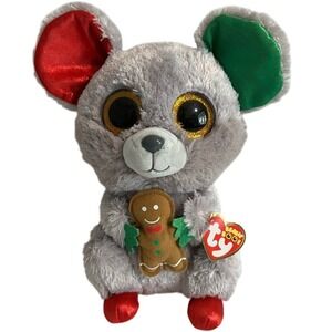 Ty Beanie Boos Mac The Gray Holiday Mouse Gingerbread Plush 10" Glitter 2016 New